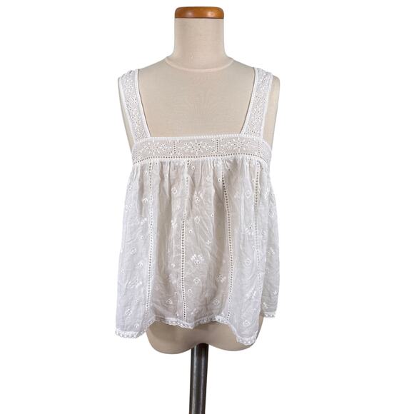 Unsubscribed Tank Top Women Size Small White Semisheer Eyelet Embroidered Floral - Picture 1 of 13